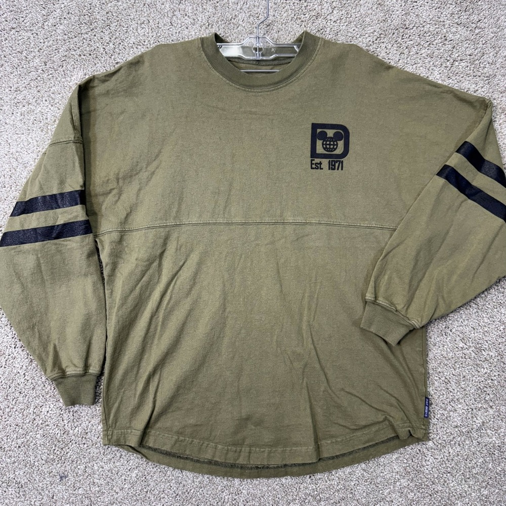 Walt Disney World Spirit Jersey Mens S Spirit Jersey Olive Green Puff Print EUC